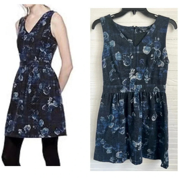 THAKOON by Design Nation Blue Plaid Floral Print Sleeveless Dress Size 6 - Picture 1 of 13